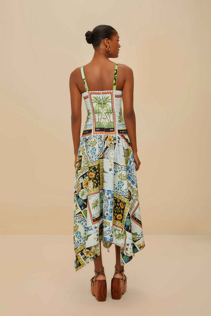FARM Rio Multicolor Latin Trip Scarves Organic Cotton Midi Dress