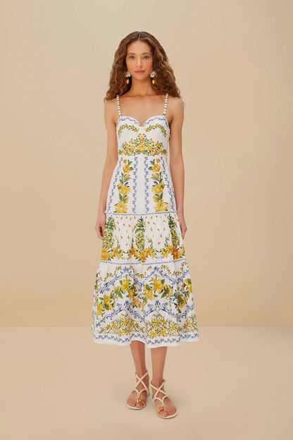 FARM Rio Off-White Sicily Organic Cotton Midi Dress
