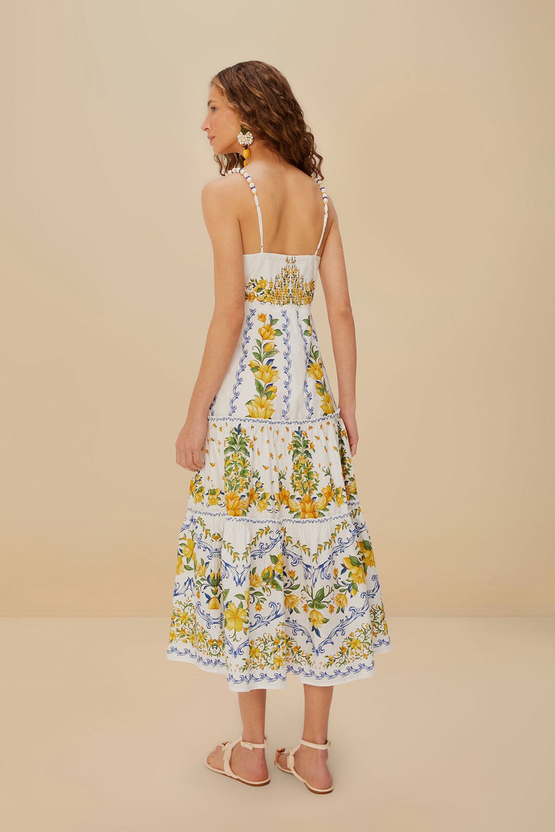 FARM Rio Off-White Sicily Organic Cotton Midi Dress