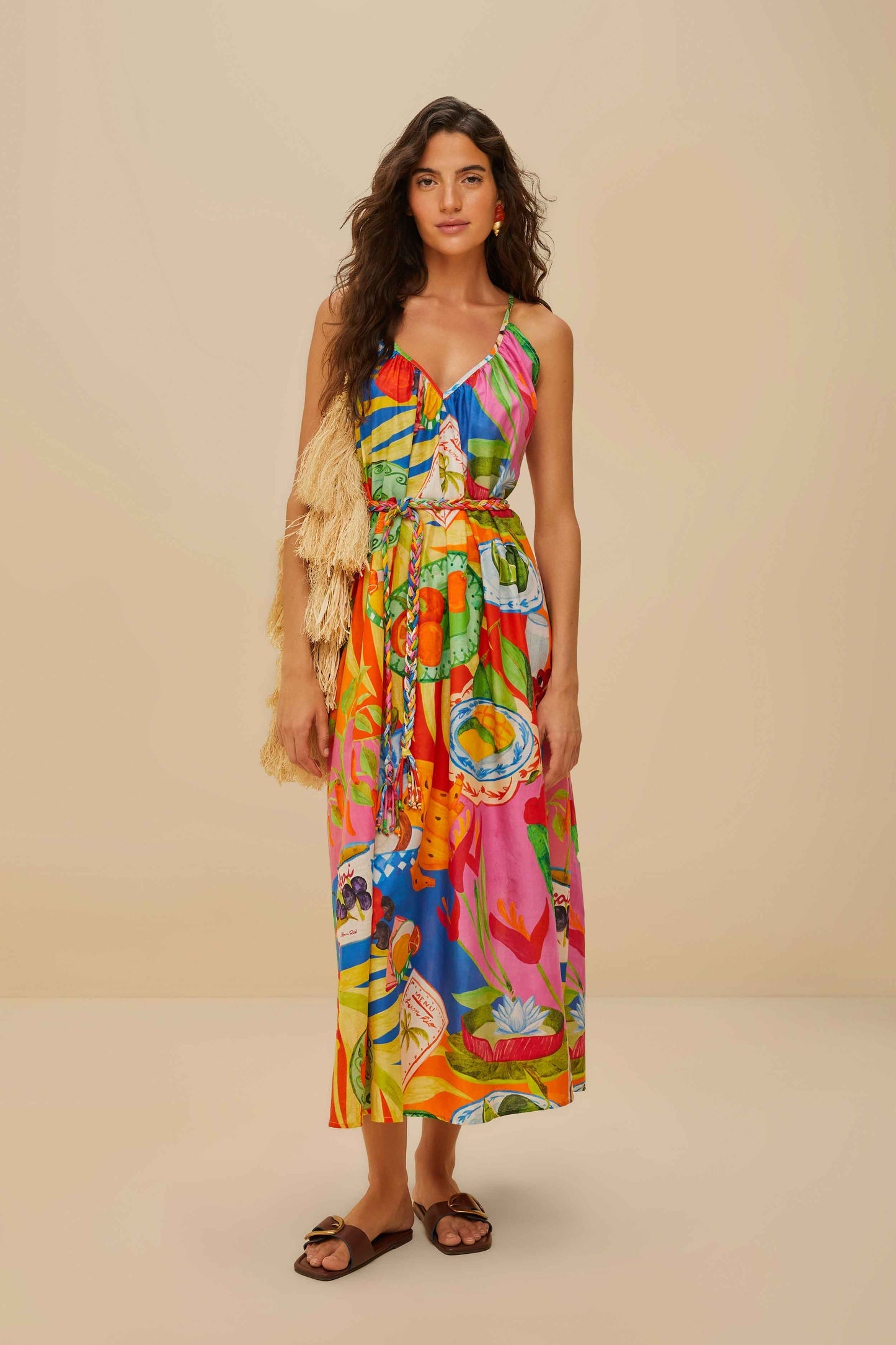 FARM Rio Multicolor Summer Picnic Midi Dress