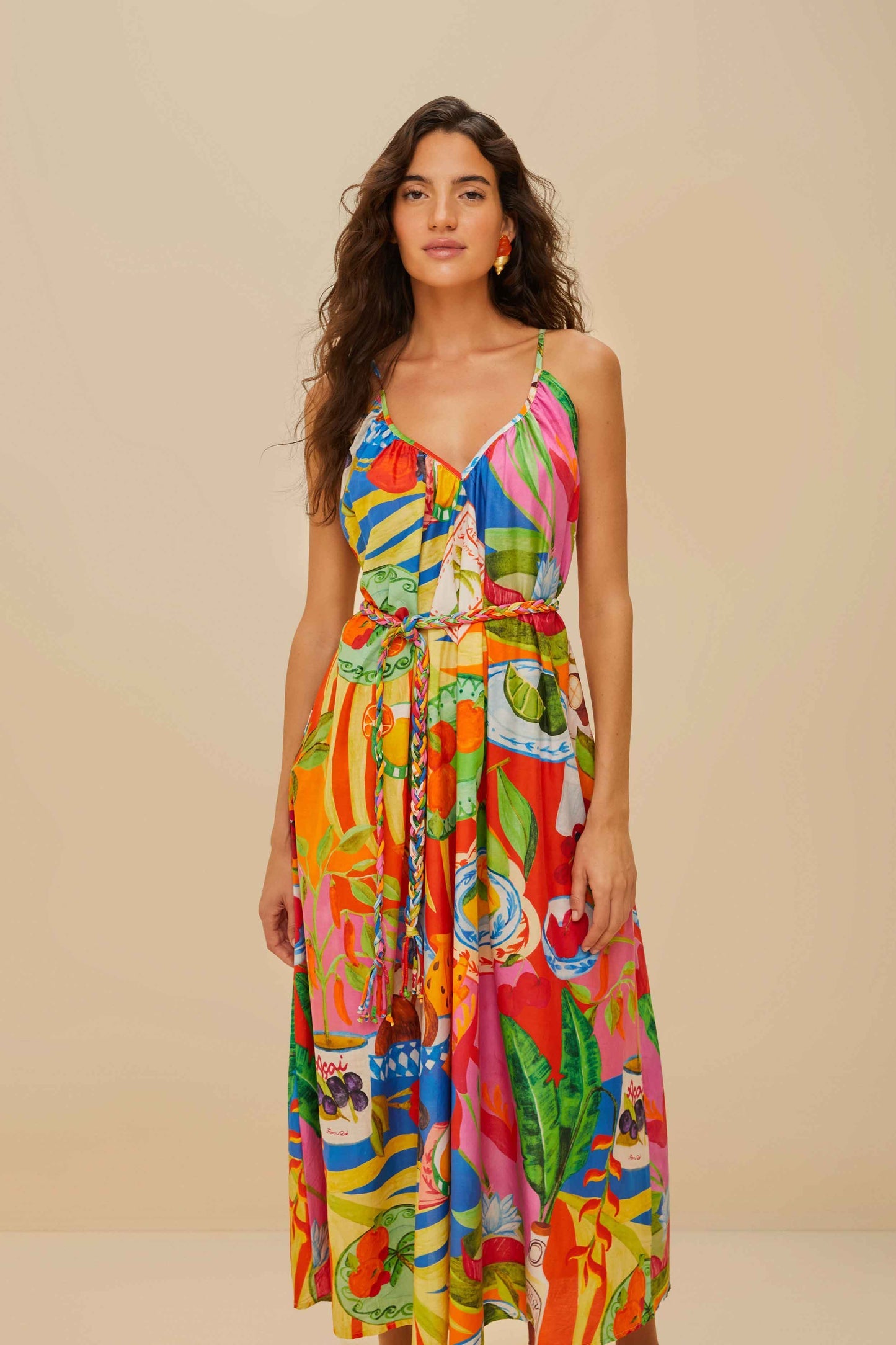 FARM Rio Multicolor Summer Picnic Midi Dress