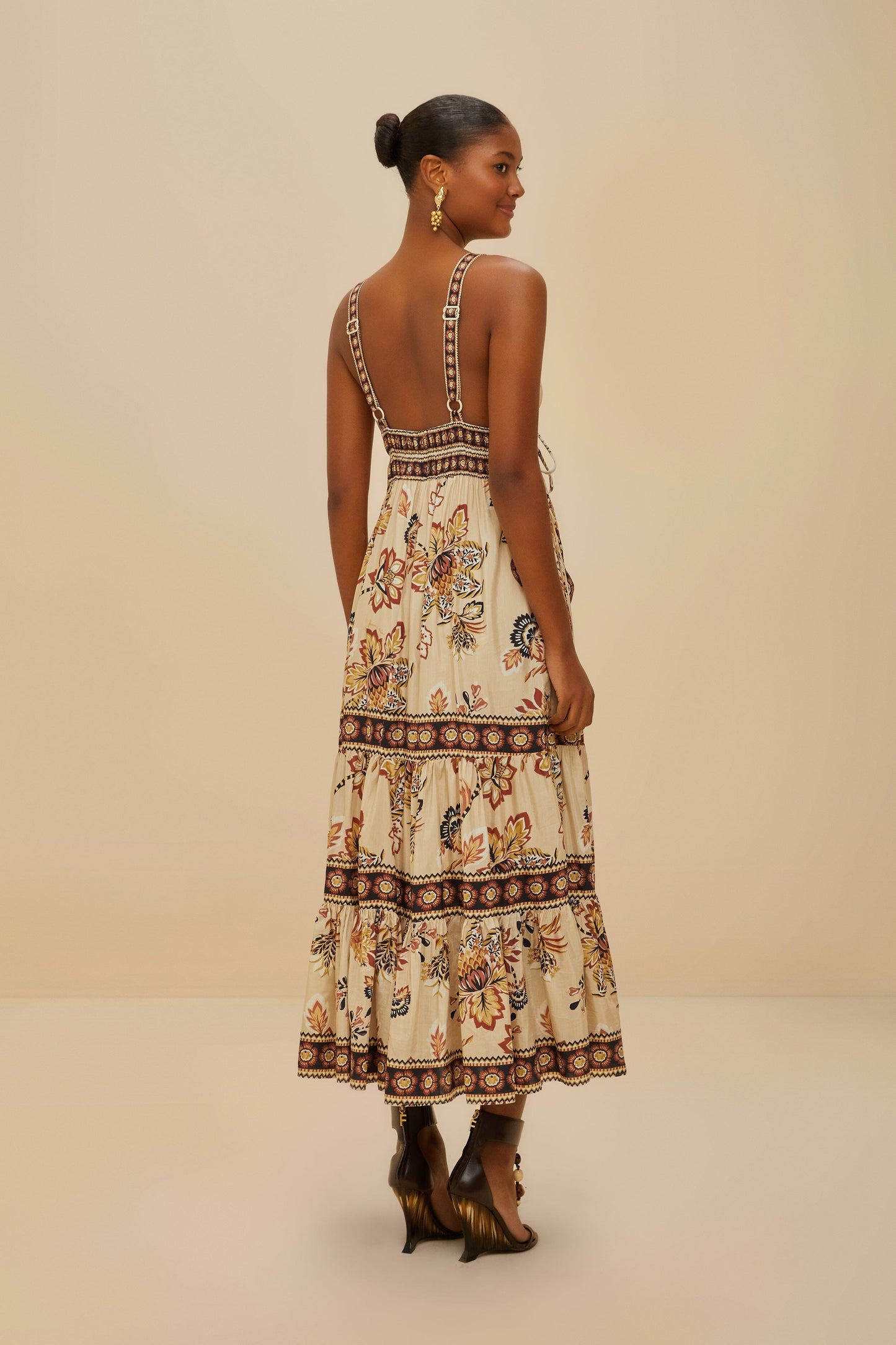 FARM Rio Sand Aura Floral Sleeveless Midi Dress