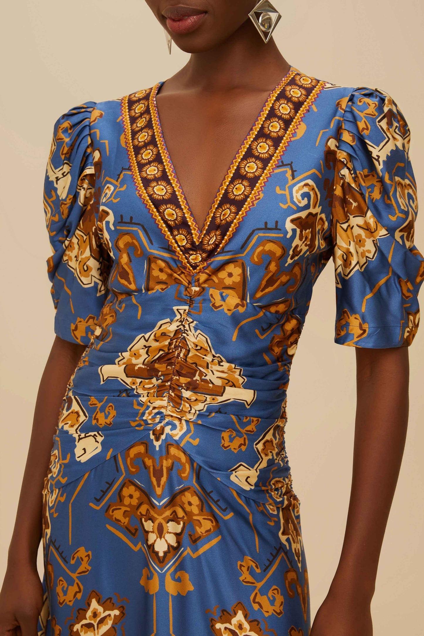 FARM Rio Blue Ornament Floral Midi Dress