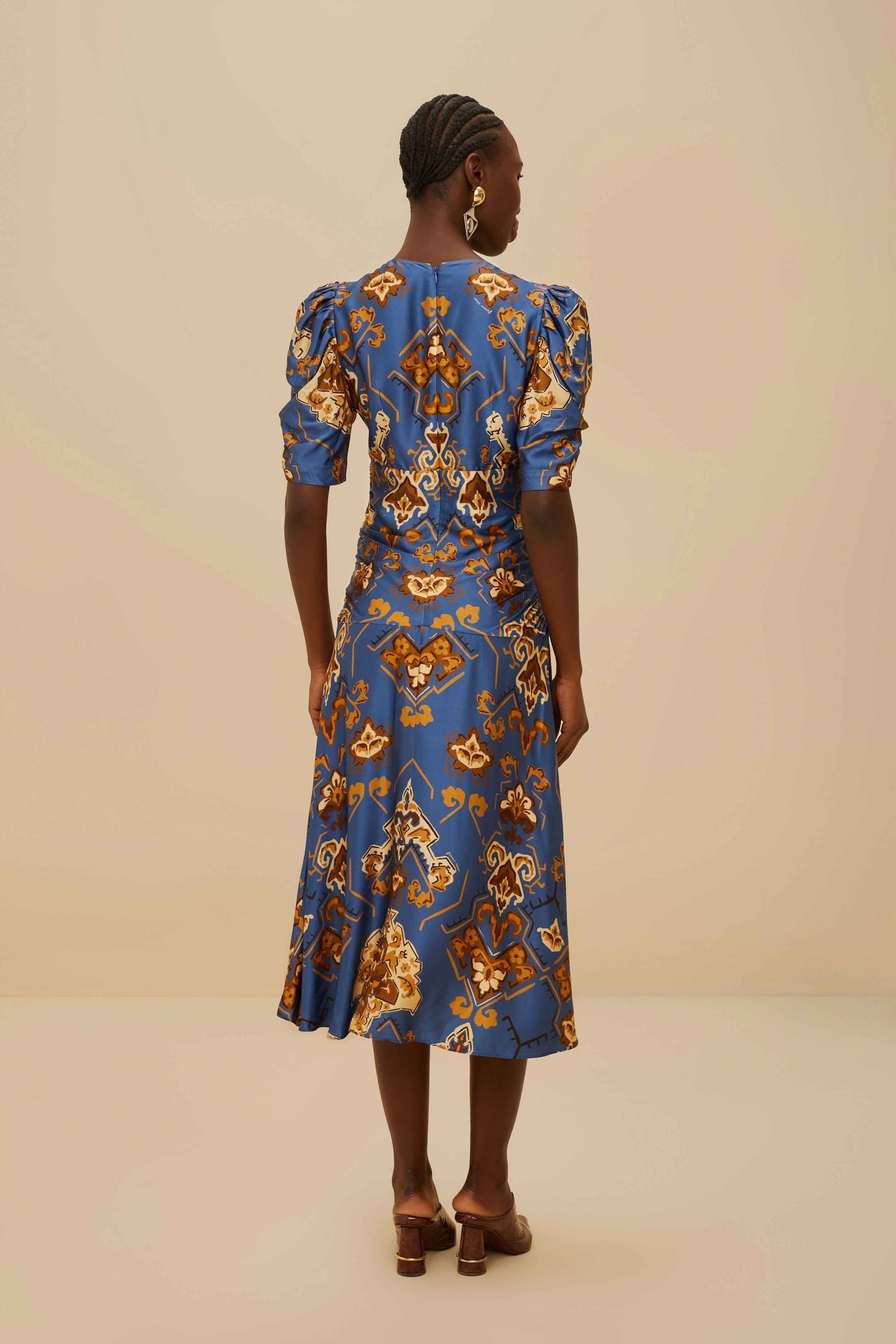 FARM Rio Blue Ornament Floral Midi Dress