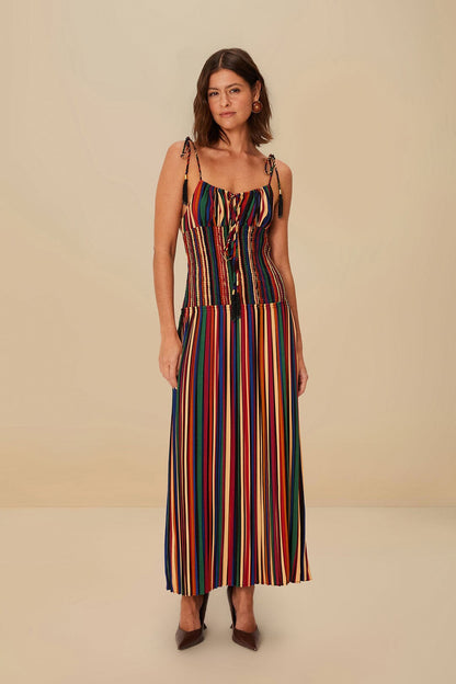 FARM Rio Multicolor Pipa Stripes Midi Dress