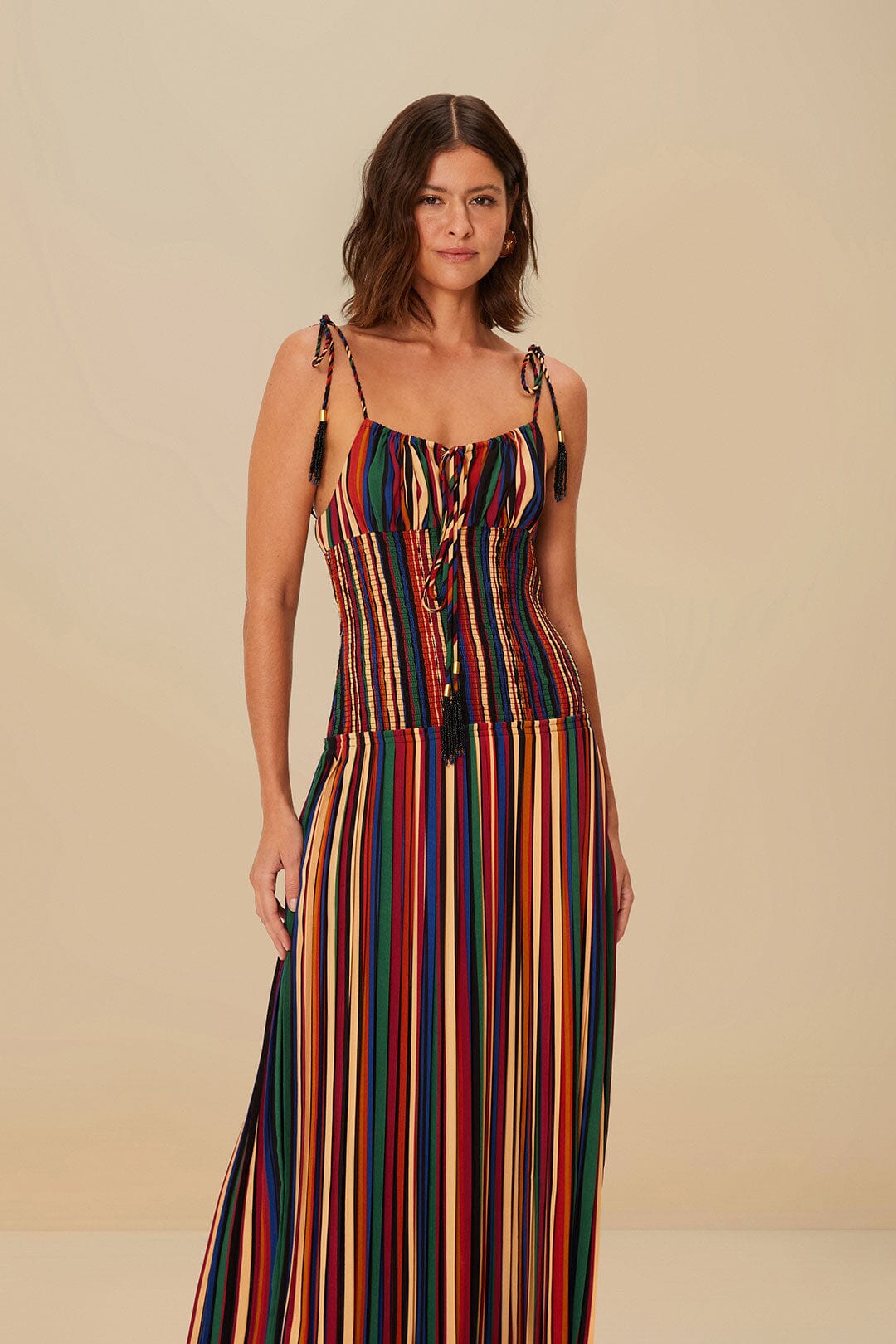 FARM Rio Multicolor Pipa Stripes Midi Dress