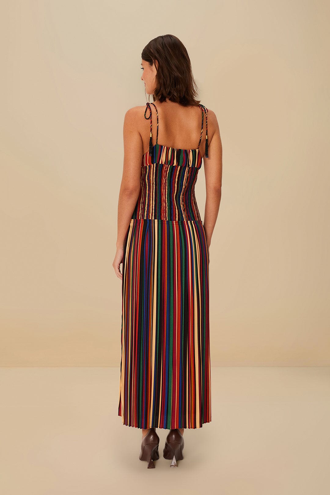 FARM Rio Multicolor Pipa Stripes Midi Dress