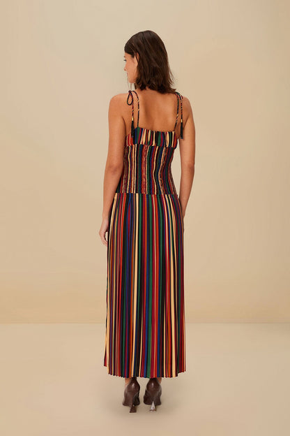 FARM Rio Multicolor Pipa Stripes Midi Dress