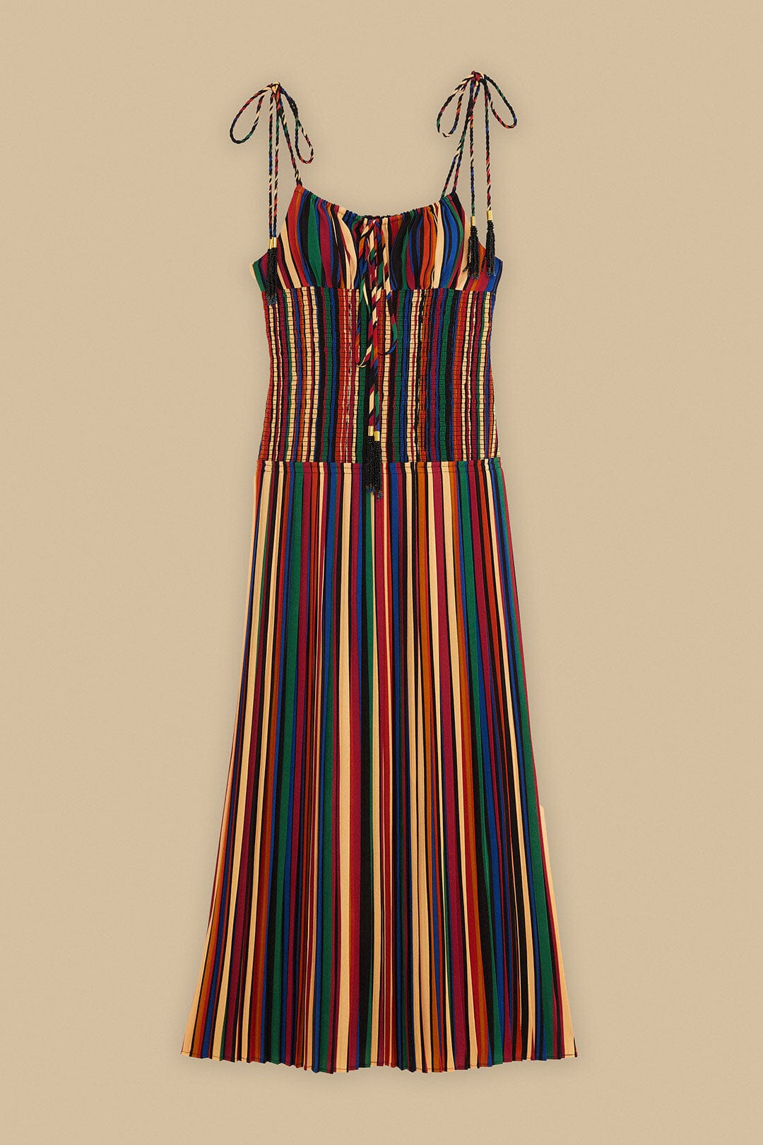 FARM Rio Multicolor Pipa Stripes Midi Dress