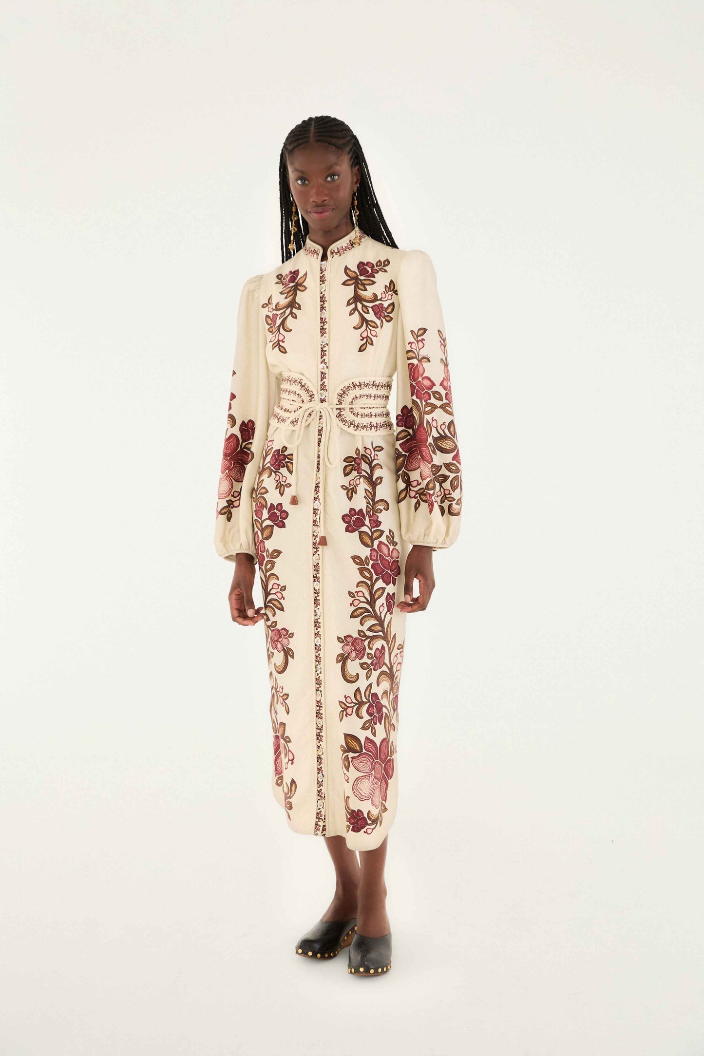 FARM Rio Sand Renata Floral Long Sleeve Midi Dress | FARM Rio