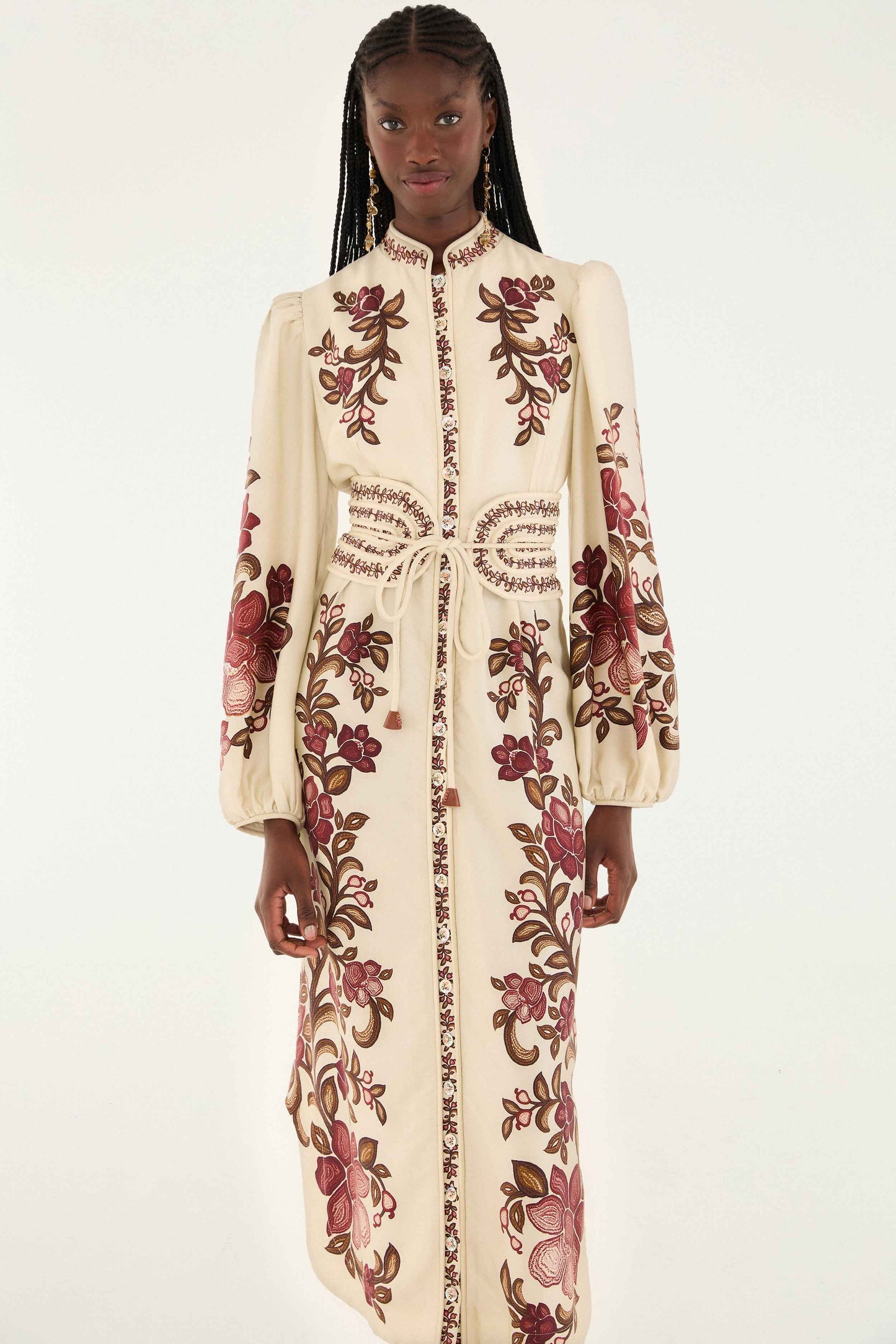FARM Rio Sand Renata Floral Long Sleeve Midi Dress | FARM Rio