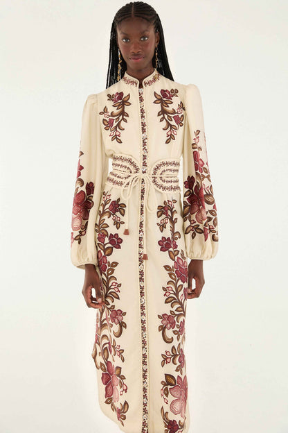 FARM Rio Sand Renata Floral Long Sleeve Midi Dress | FARM Rio
