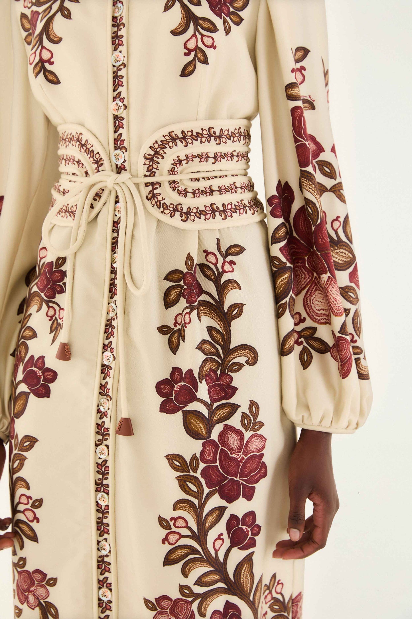 FARM Rio Sand Renata Floral Long Sleeve Midi Dress | FARM Rio