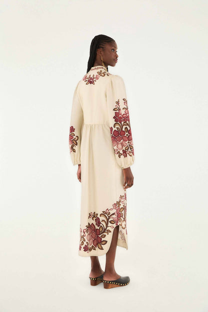 FARM Rio Sand Renata Floral Long Sleeve Midi Dress | FARM Rio