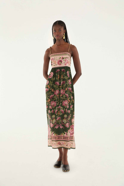 FARM Rio Green Flowering Garden Tree Sleveeless Midi Dress | FARM Rio