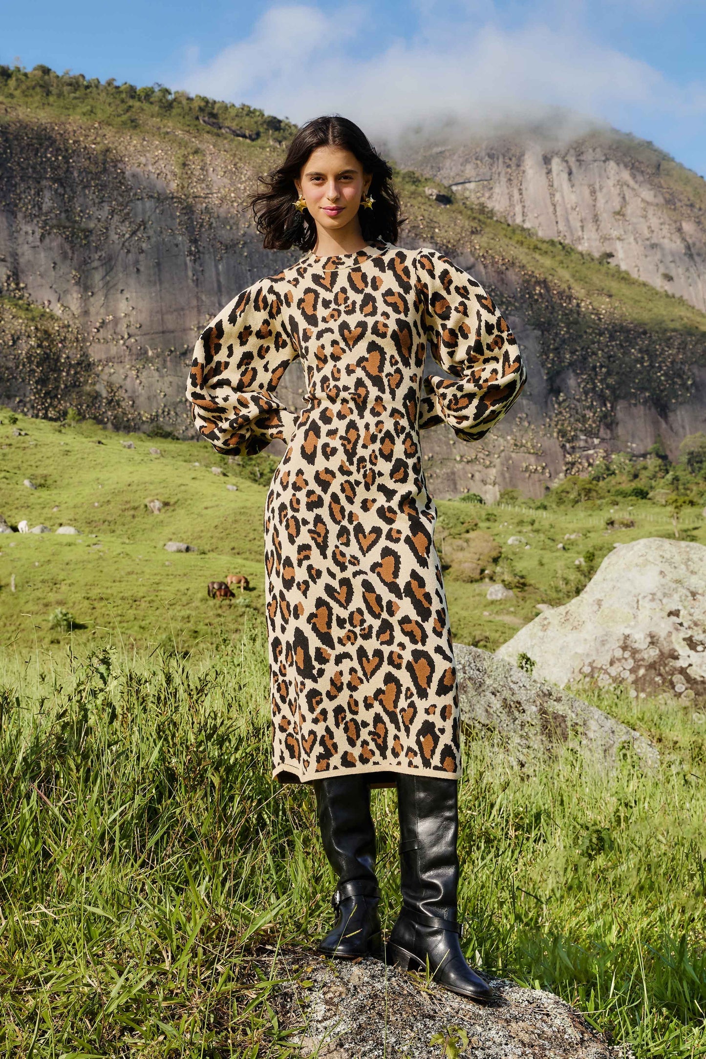 FARM Rio Leopard Print Knit Midi Dress | FARM Rio