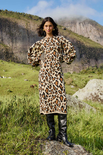 FARM Rio Leopard Print Knit Midi Dress | FARM Rio