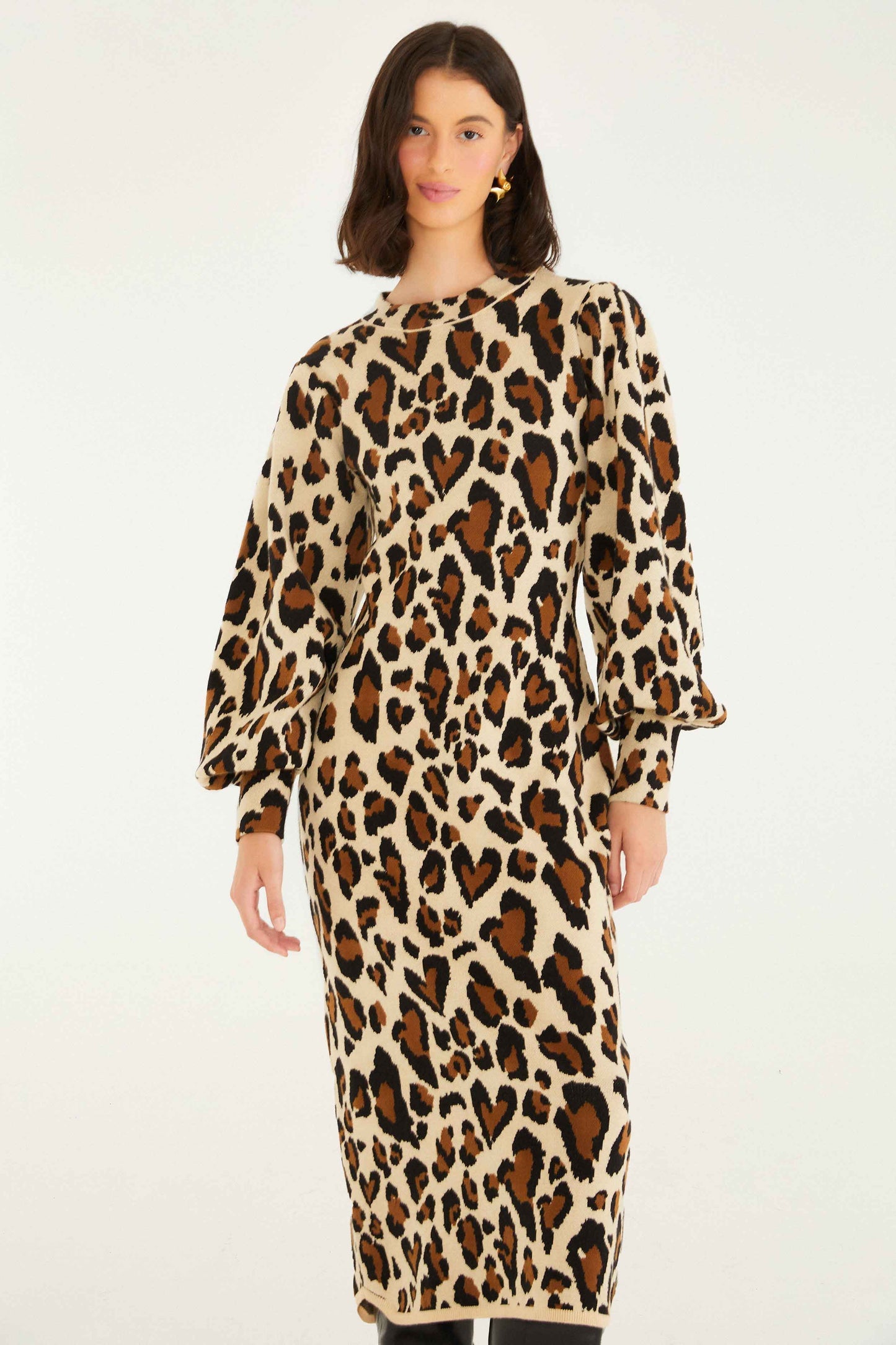 FARM Rio Leopard Print Knit Midi Dress | FARM Rio