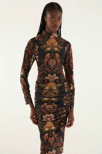 FARM Rio Black Berry Garden Tulle Midi Dress | FARM Rio