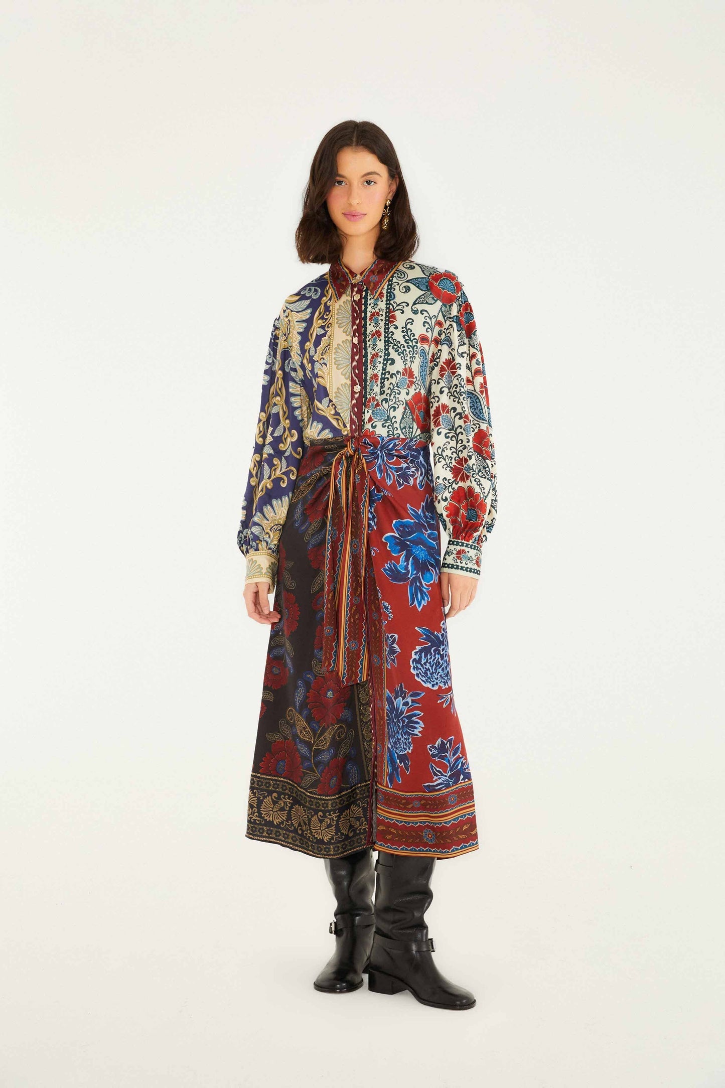 FARM Rio Mixed Navy Winter Lenzing® Ecovero® Viscose Midi Dress | FARM Rio