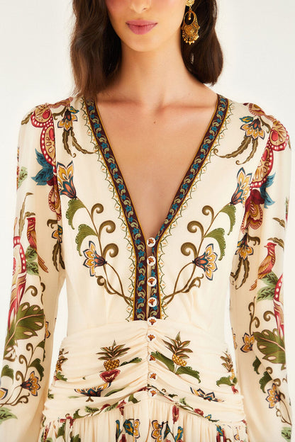 FARM Rio Cream Majestic Hearts Long Sleeve Midi Dress | FARM Rio