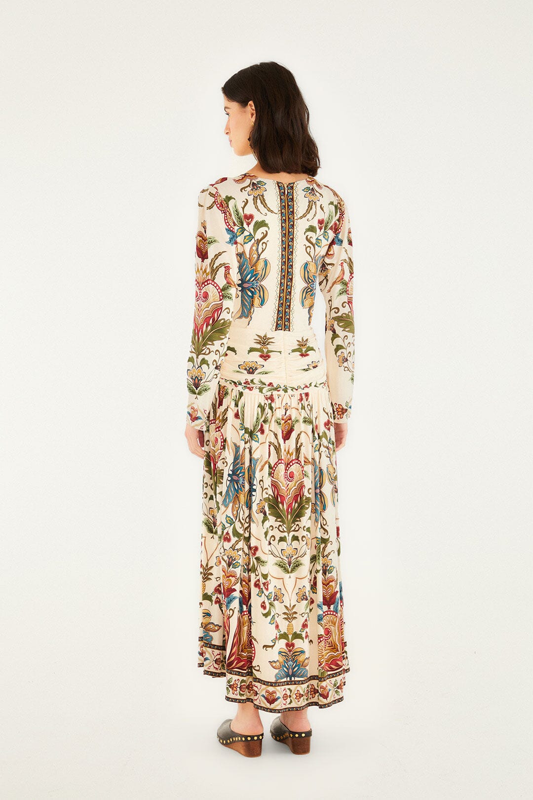 FARM Rio Cream Majestic Hearts Long Sleeve Midi Dress | FARM Rio