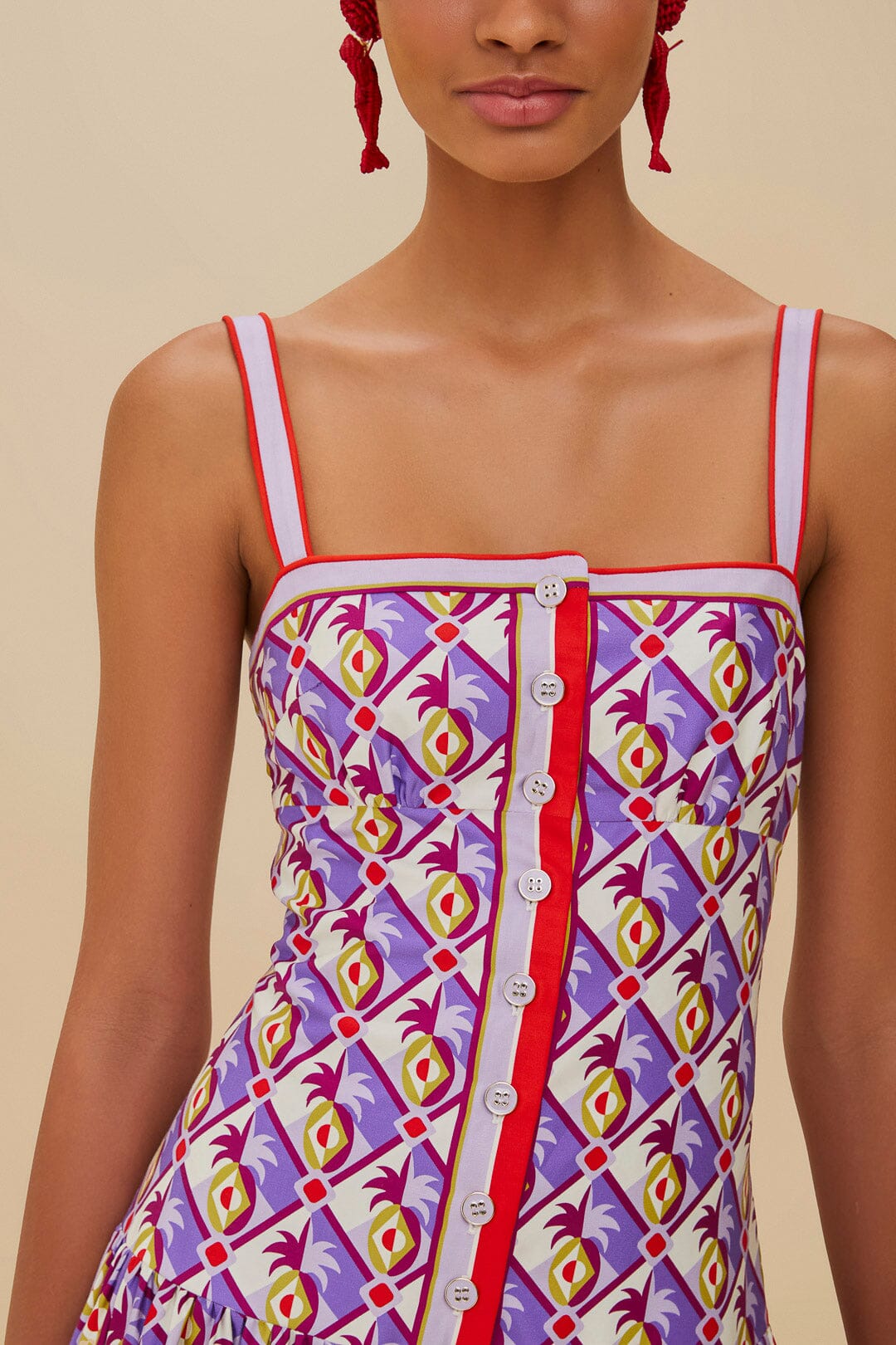 FARM Rio Multicolor Graphic Pineapple Scarf Organic Cotton Midi Dress
