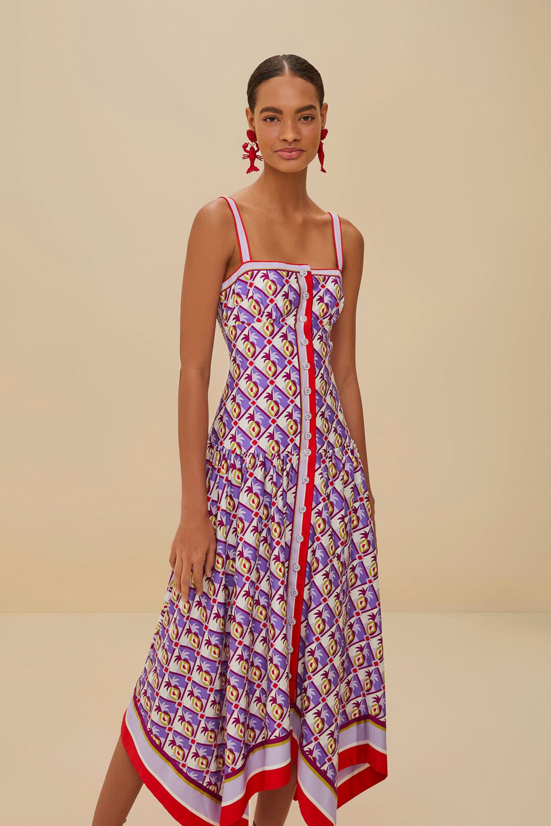 FARM Rio Multicolor Graphic Pineapple Scarf Organic Cotton Midi Dress