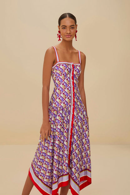 FARM Rio Multicolor Graphic Pineapple Scarf Organic Cotton Midi Dress