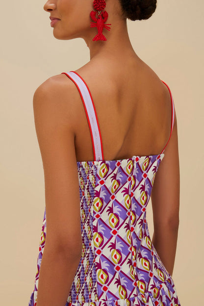 FARM Rio Multicolor Graphic Pineapple Scarf Organic Cotton Midi Dress