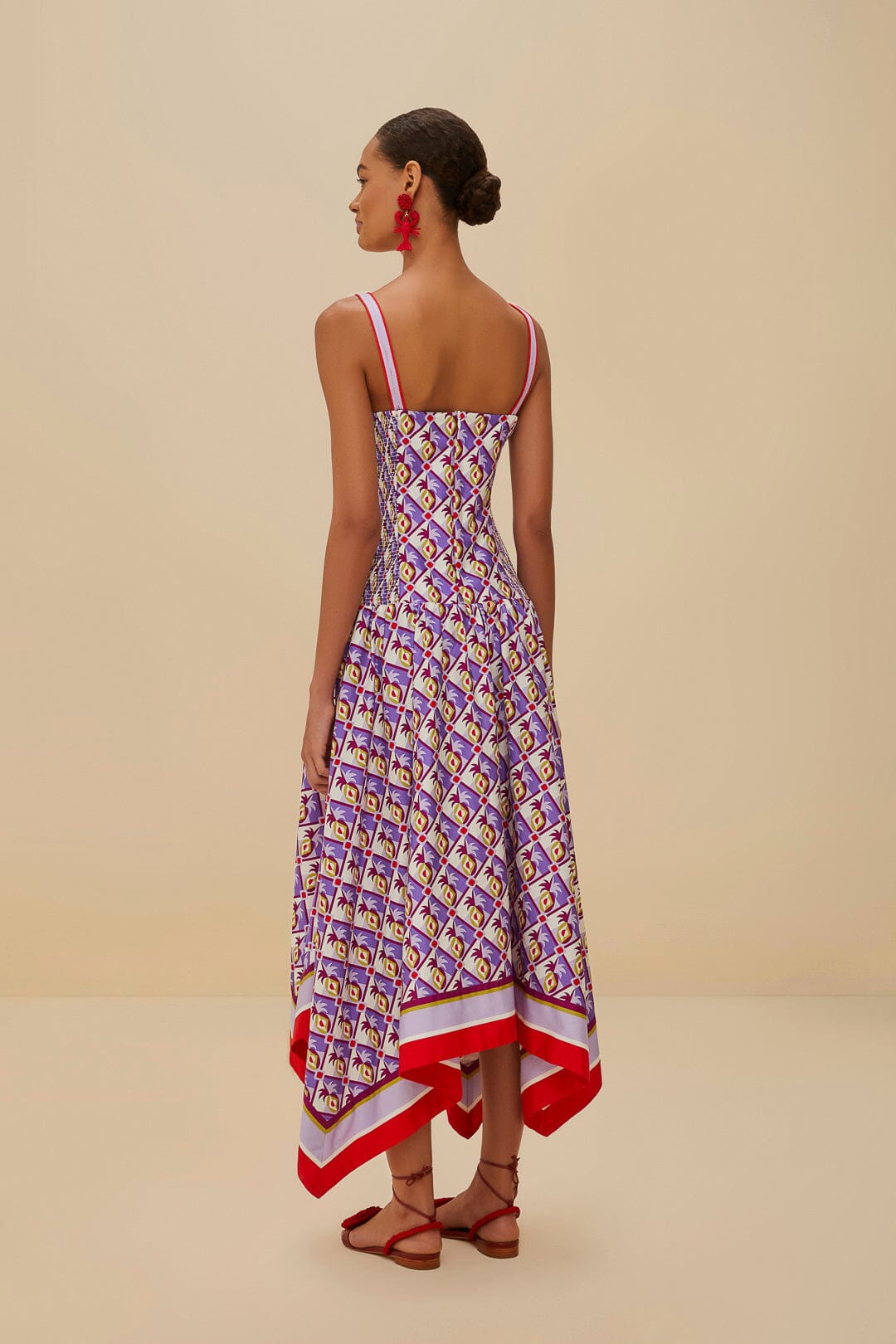 FARM Rio Multicolor Graphic Pineapple Scarf Organic Cotton Midi Dress
