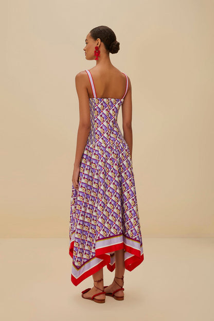FARM Rio Multicolor Graphic Pineapple Scarf Organic Cotton Midi Dress
