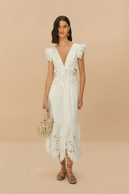 FARM Rio Off-White Butterfly Richelieu Midi Dress