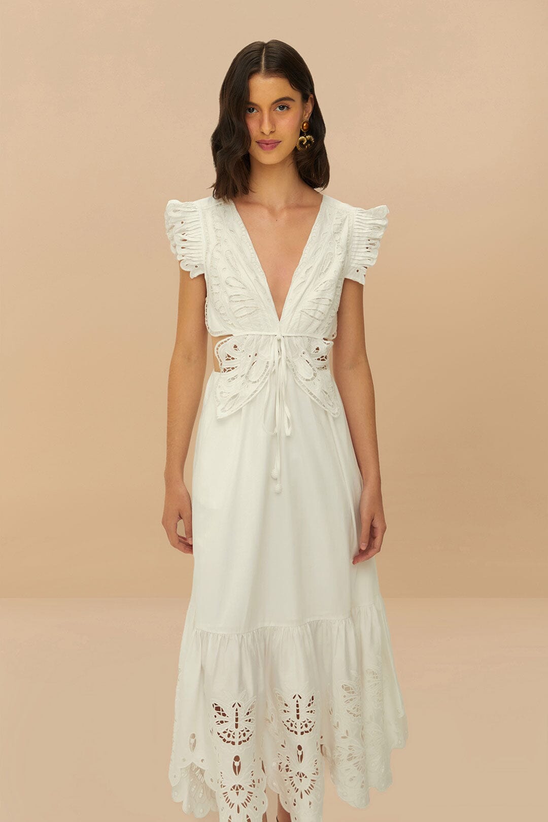 FARM Rio Off-White Butterfly Richelieu Midi Dress