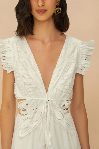 FARM Rio Off-White Butterfly Richelieu Midi Dress