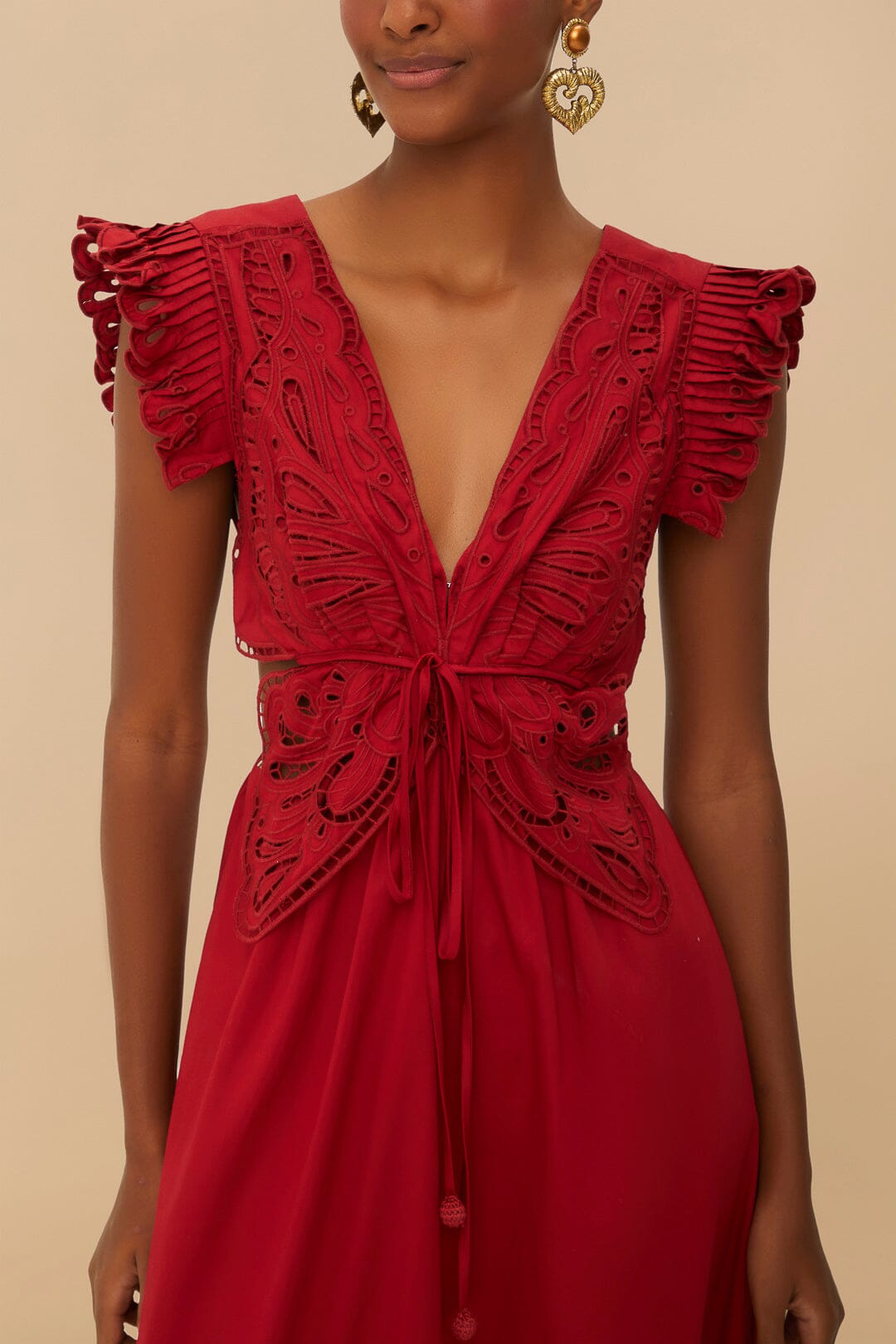 FARM Rio Red Butterfly Cut-Out Midi Dress
