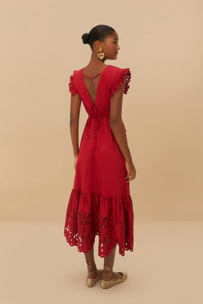 FARM Rio Red Butterfly Cut-Out Midi Dress