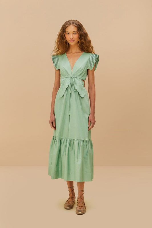 FARM Rio Light Green Butterfly Cut-Out Midi Dress