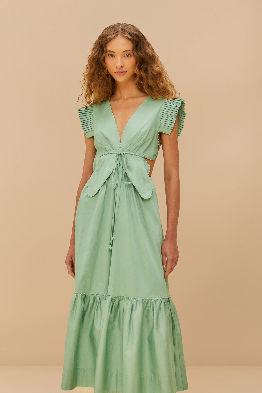 FARM Rio Light Green Butterfly Cut-Out Midi Dress