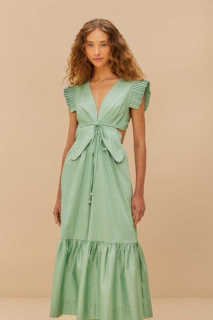FARM Rio Light Green Butterfly Cut-Out Midi Dress