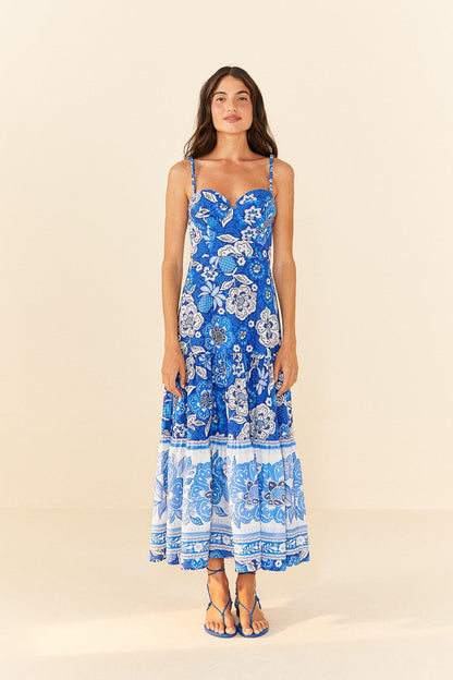 FARM Rio Blue Full Of Flowers Organic Cotton Midi Dress