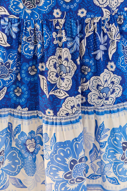 FARM Rio Blue Full Of Flowers Organic Cotton Midi Dress