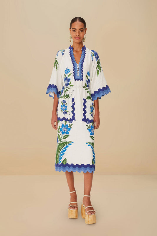 FARM Rio Off-White Tropicance Tunic LENZING™ ECOVERO™ Euroflax™ Midi Dress