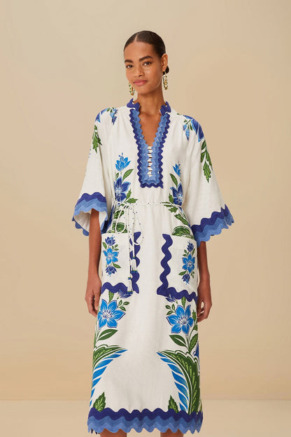 FARM Rio Off-White Tropicance Tunic LENZING™ ECOVERO™ Euroflax™ Midi Dress
