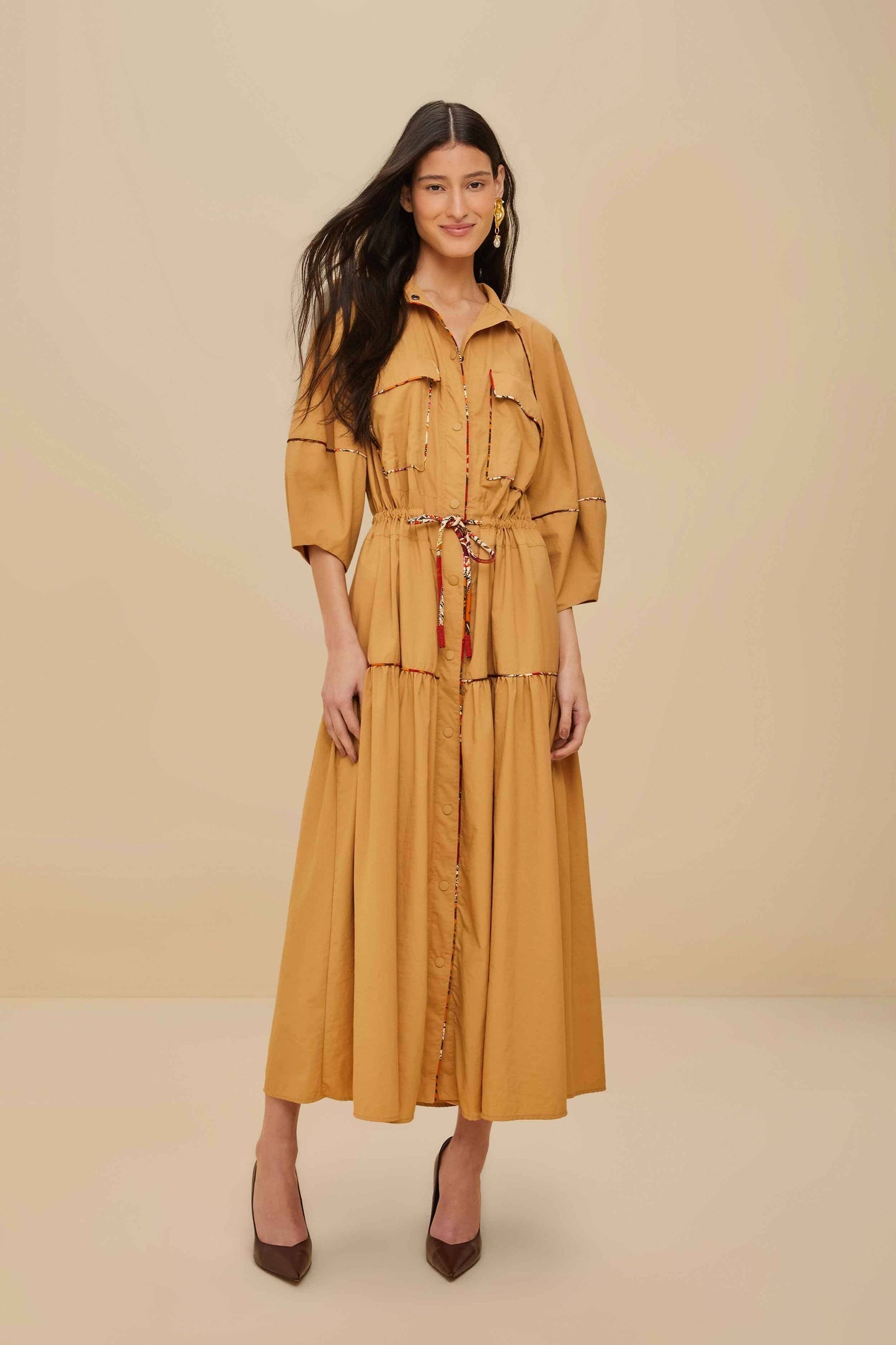 FARM Rio Caramel Chemise Midi Dress