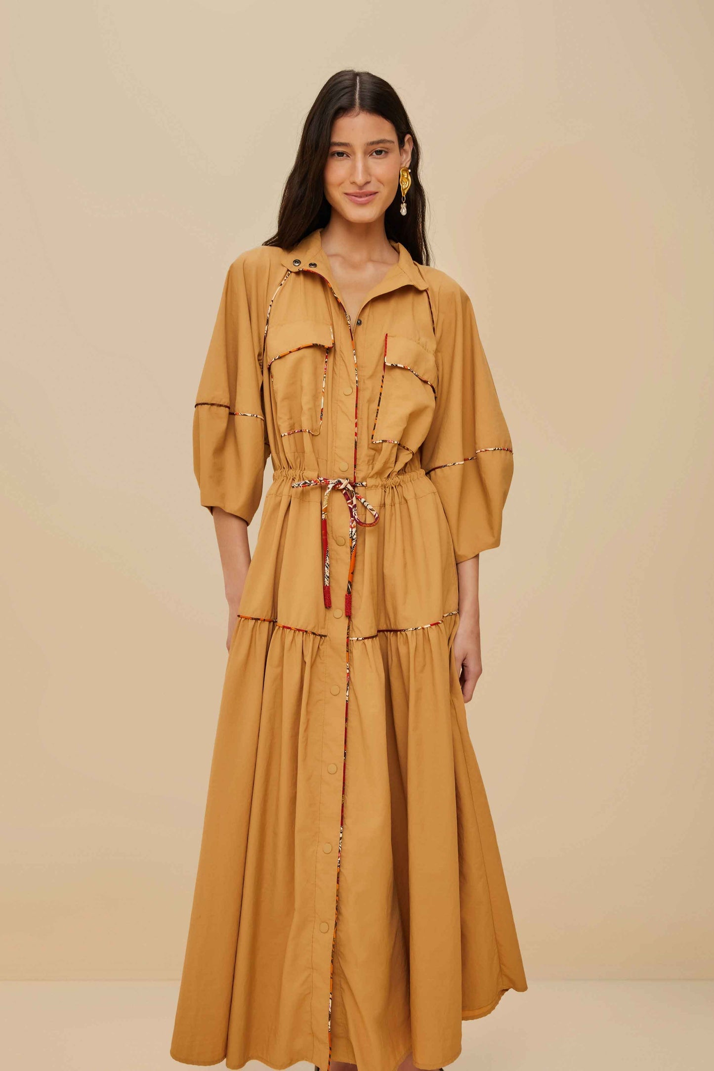 FARM Rio Caramel Chemise Midi Dress