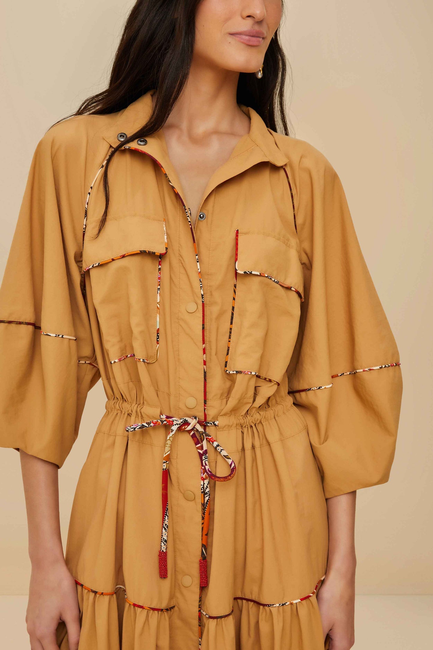 FARM Rio Caramel Chemise Midi Dress