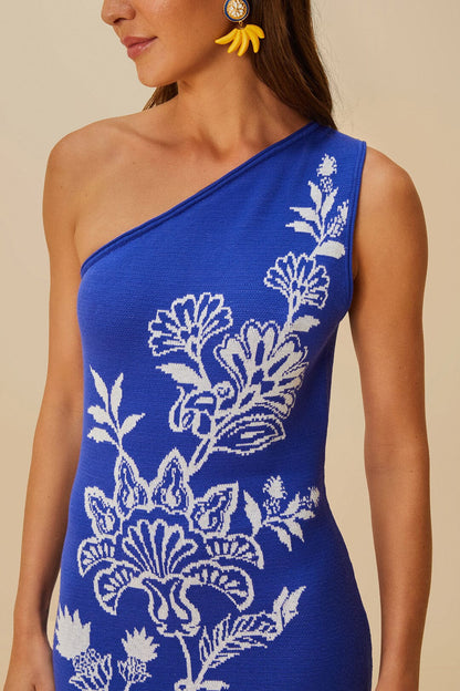 FARM Rio Blue Porcelain Garden Knit Midi Dress