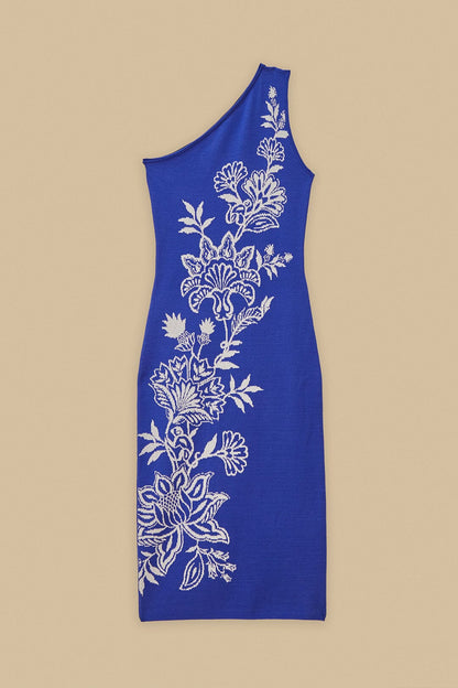 FARM Rio Blue Porcelain Garden Knit Midi Dress
