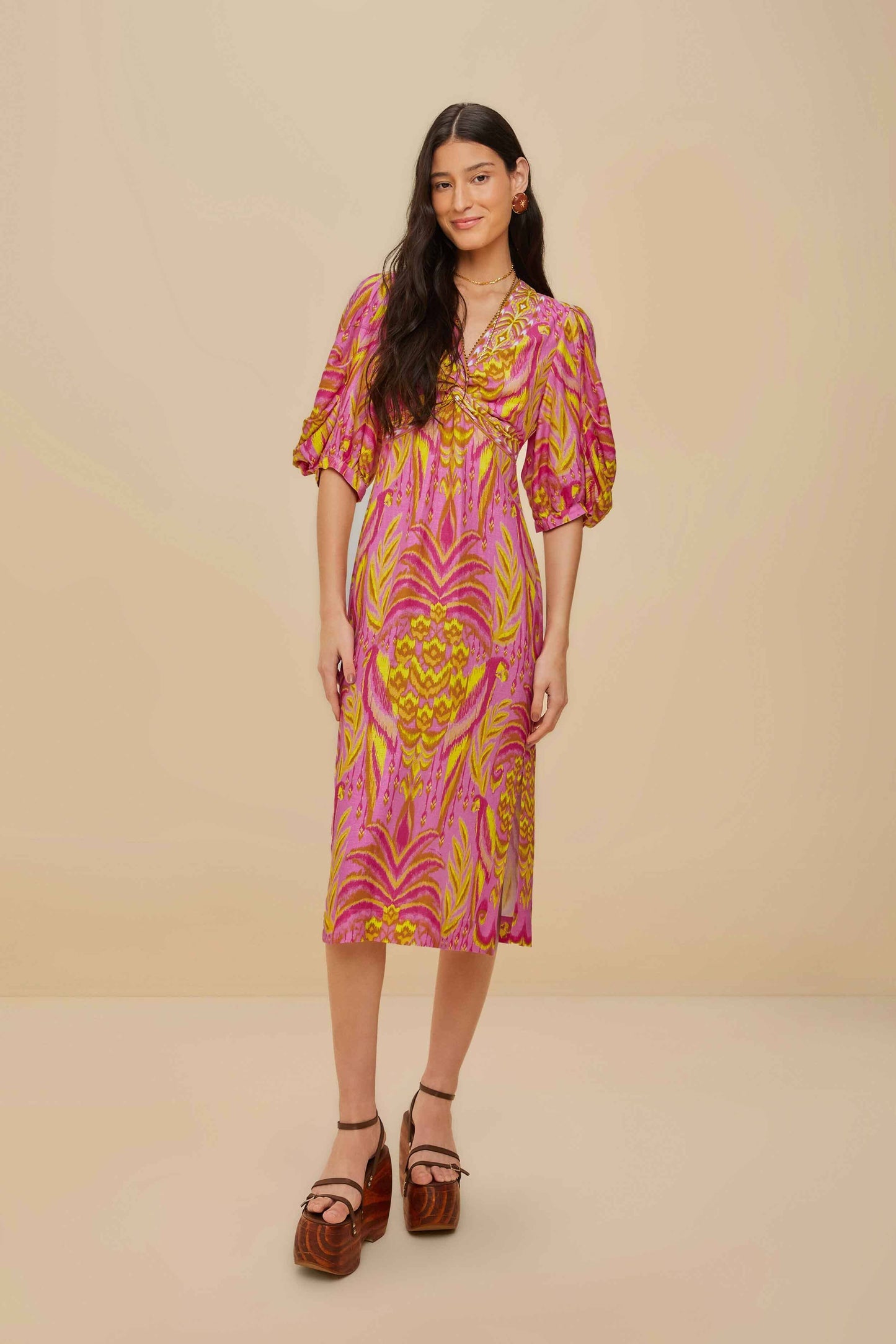 FARM Rio Pineapple Tapestry Pink Midi Dress